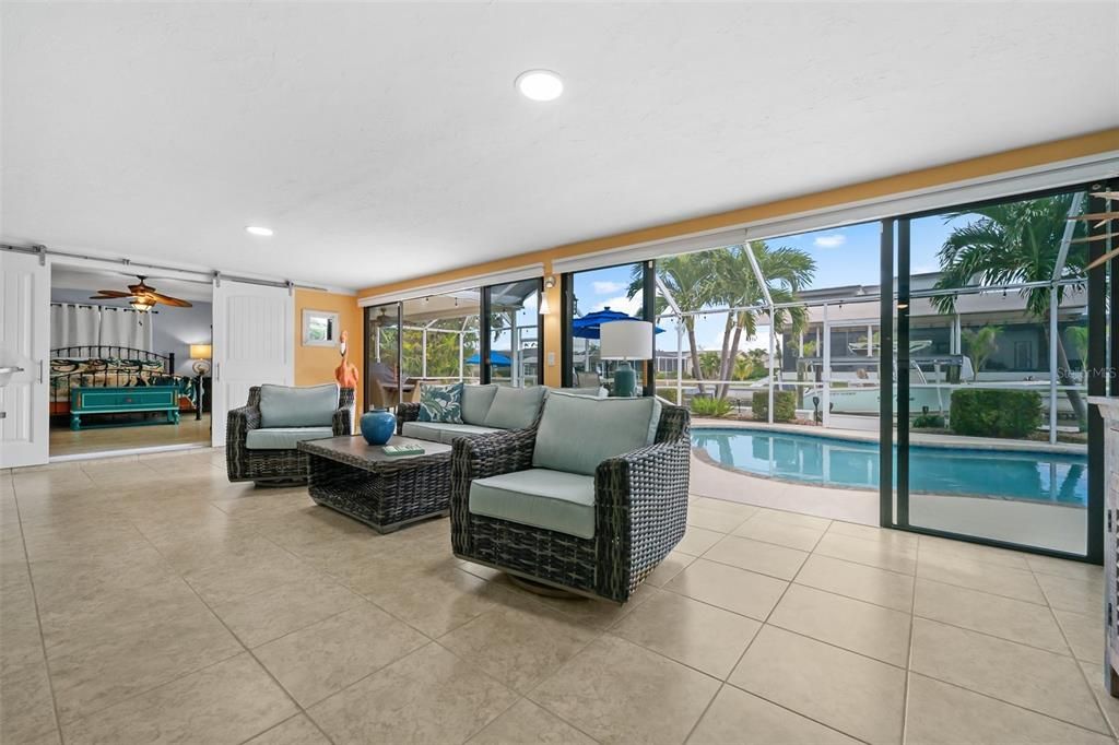 View the Pool and Canal from the family room.