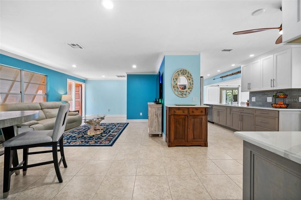 Kitchen and living room from the Dining