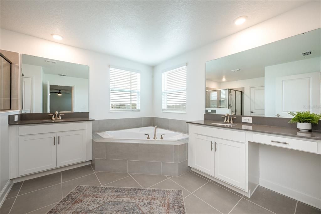 Primary bath with dual vanities