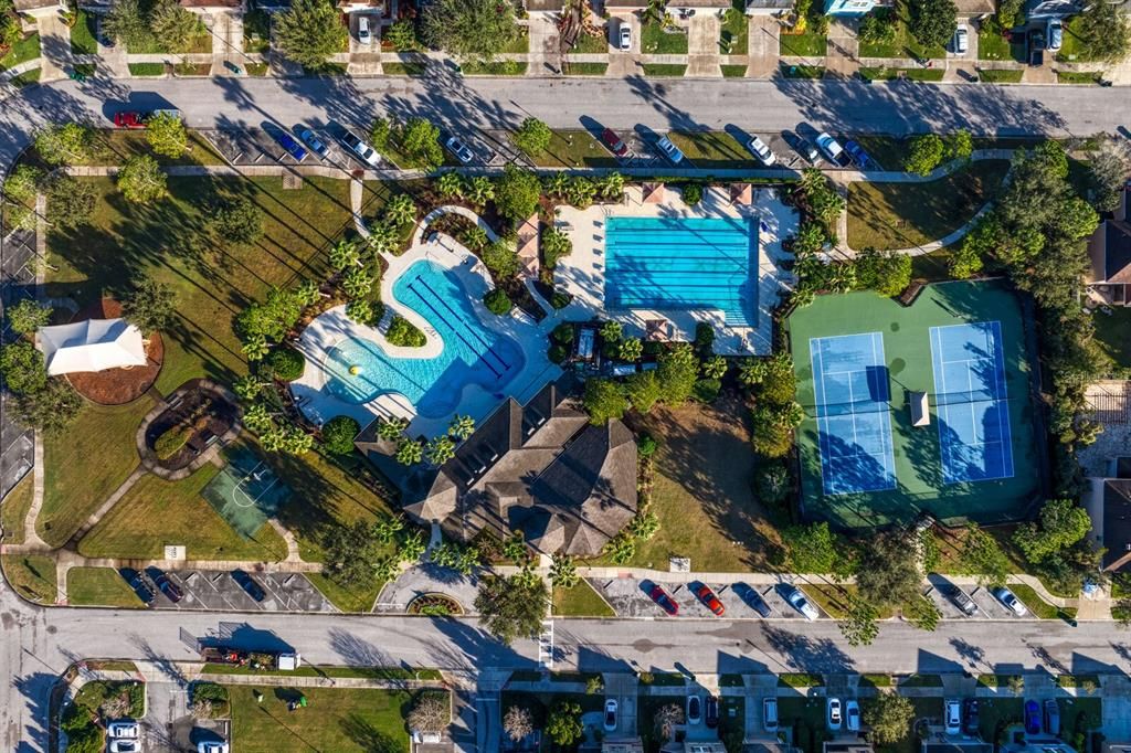 The Clubhouse has a resort pool, 6 lane lap pool, and 2 tennis courts.