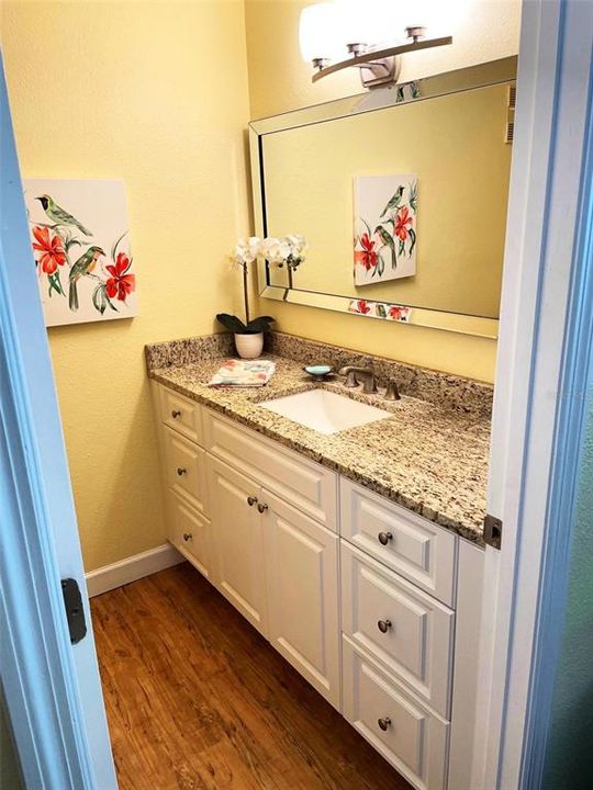 Master bath updated vanity, mirror and light.