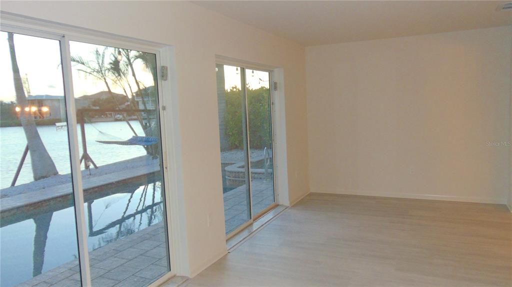 Family room looking over the water and dock to the south,