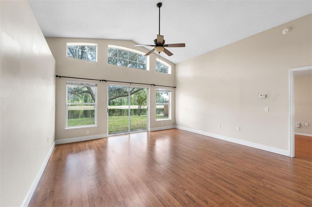 Living Room with pond view