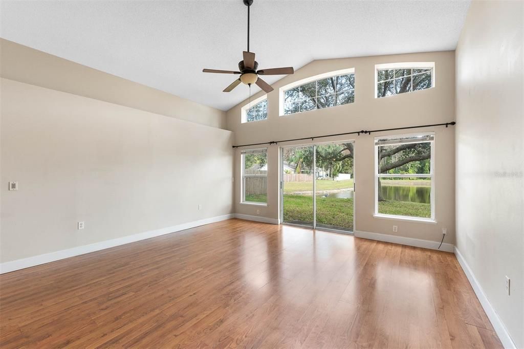 Living Room with pond view