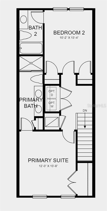 Second Floor Plan - Design features added include: tile flooring throughout 1st floor, quartz countertops, washer/dryer, refrigerator, and blinds