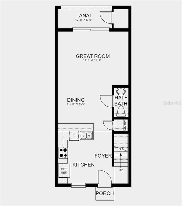 First Floor Plan - Design features added include: tile on the first floor, window treatments, and appliance package