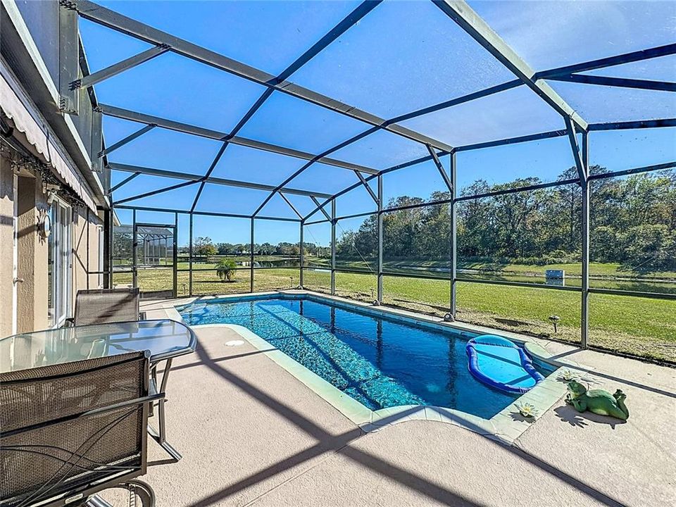 The pool will be enjoyed by all while looking out toward the pond in the back yard.