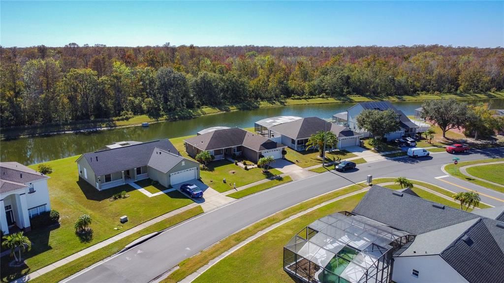 An aerial view of the pool home.