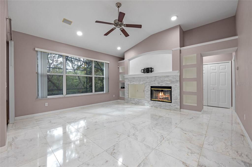 Family Room, Wood-Burning Fireplace