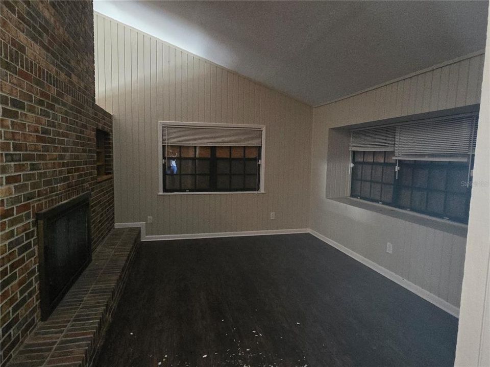 Family room, with double fireplace