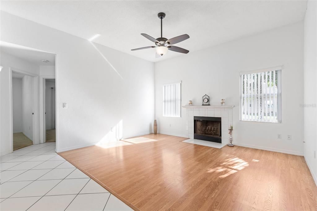 Family Room with wood burning fireplace