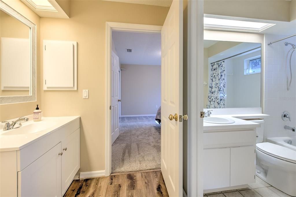 Guest Bathroom has an additional sink outside the bathroom