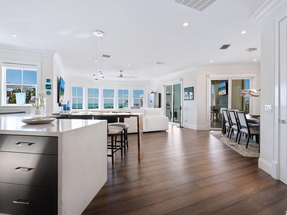 3rd floor open concept  great room designed and intended to showcase the views of the Gulf of Mexico, Lido Key, and Big Pass.