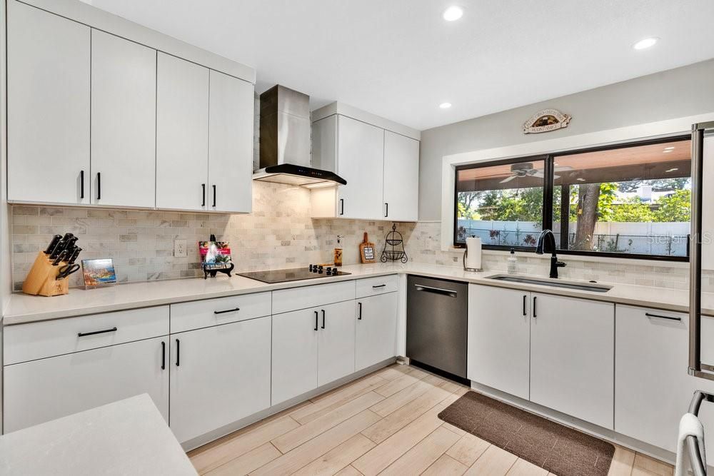 Beautifully updated Kitchen with glass stovetop and hood ventilation