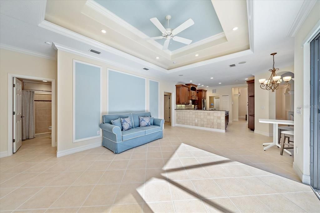 Family Room with sliders to Resort Style pool and Spa!