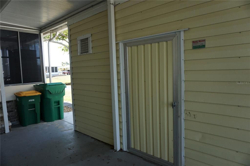 Front storage building has two access doors