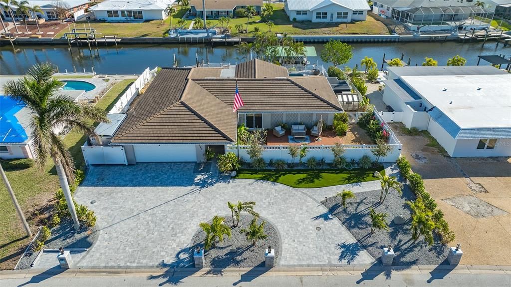 Aerial of home on saltwater canal.