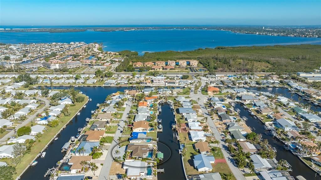 Aerial with view of Sarasota Bay.