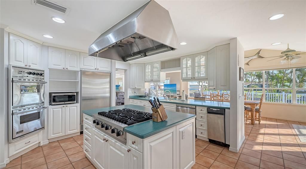 Large kitchen with Sub Zero refrigerator.