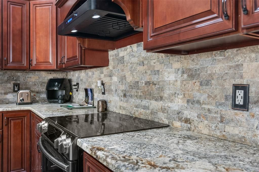 Real wood cabinets and range hood!