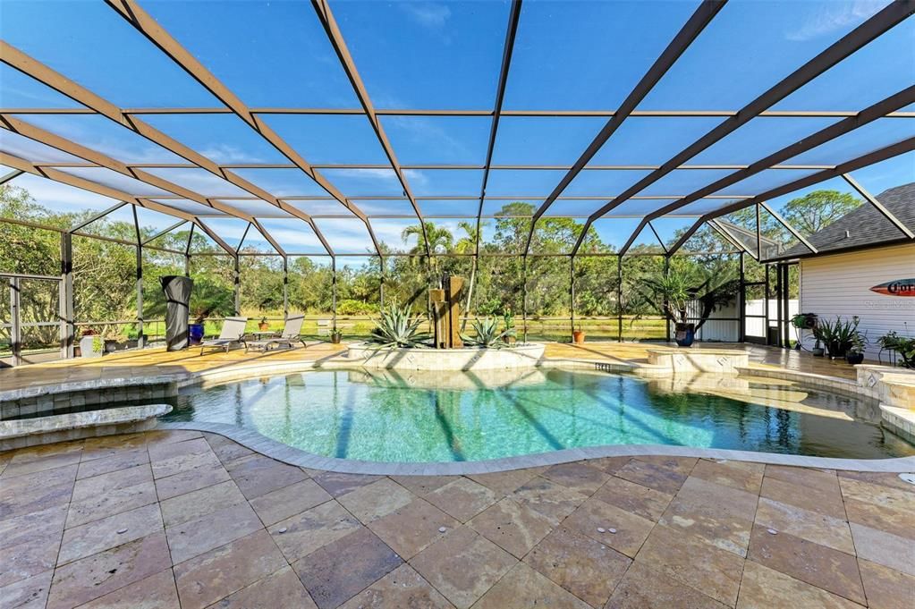 Stunning pool with sunshelf