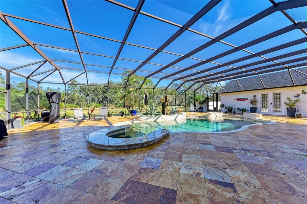 3000 sq ft of travertine patio that leads to the Casita/in-law-apartment