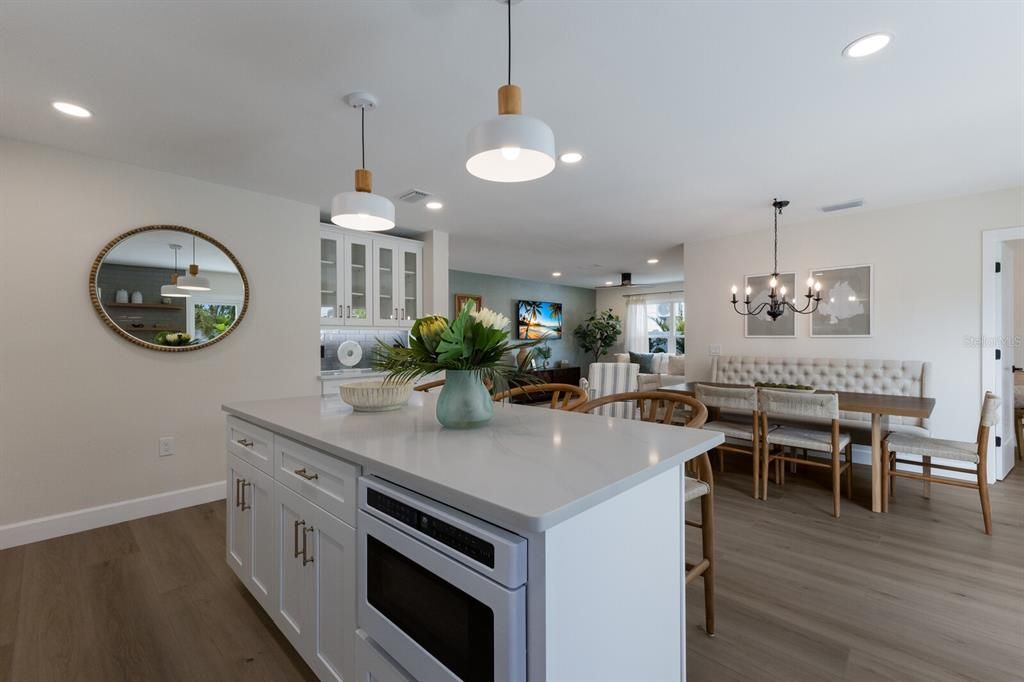 Café Microwave built into the kitchen island