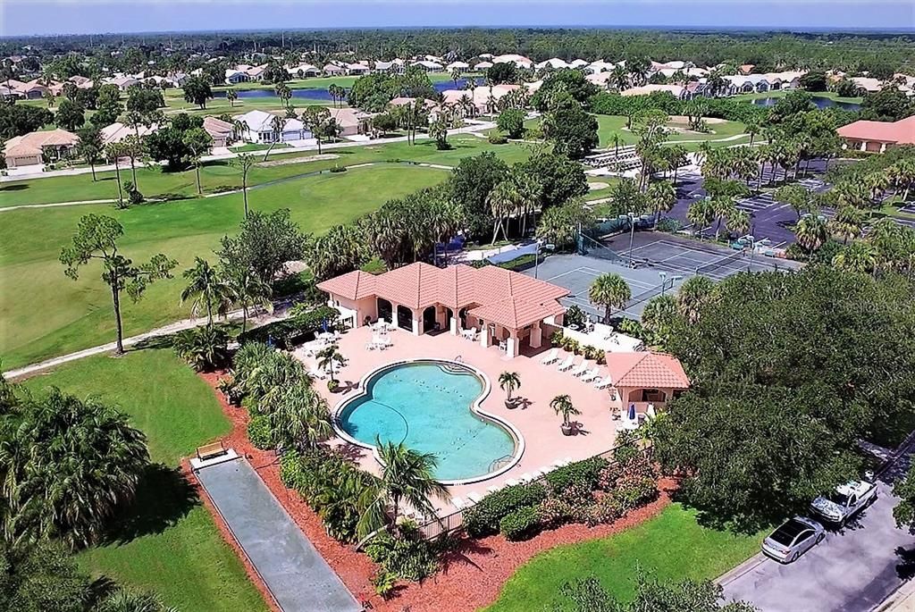 Aerial view of community pool complex