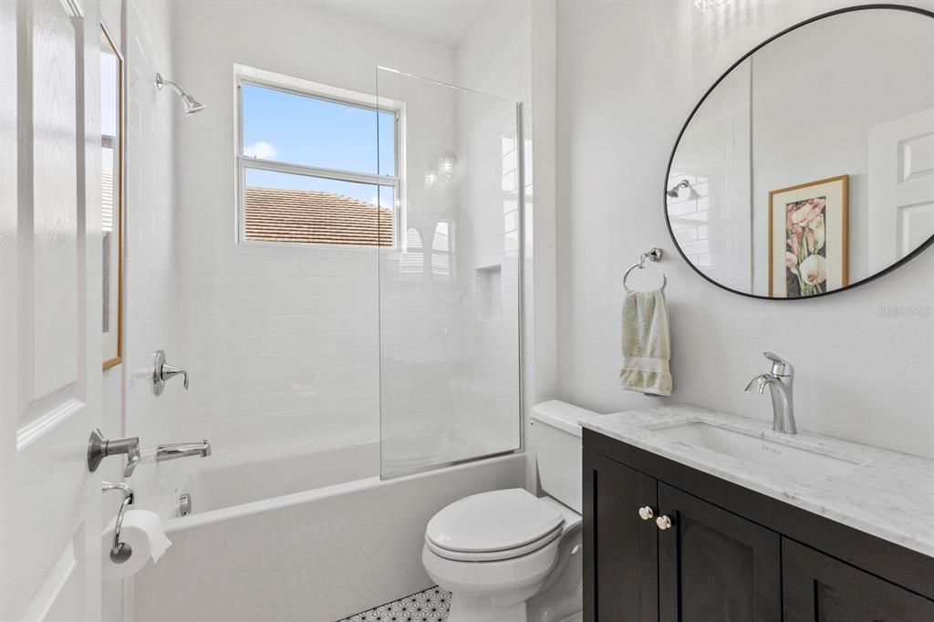 Completely remodeled guest bathroom.