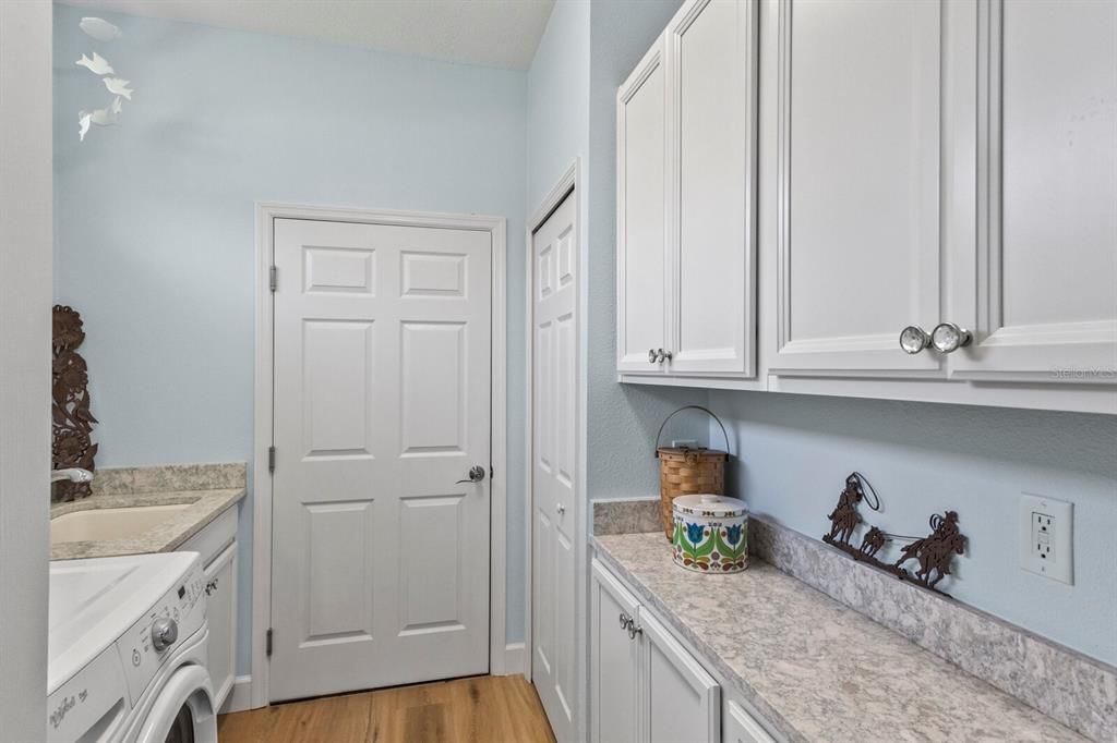 Large laundry room with sink and tons of storage