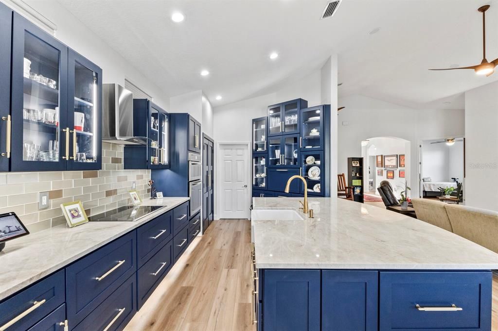 Glass front cabinetry and exquisite backsplash