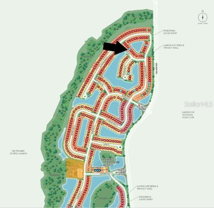 Site map: Lot 104 - Front/back water views. Room for pool.