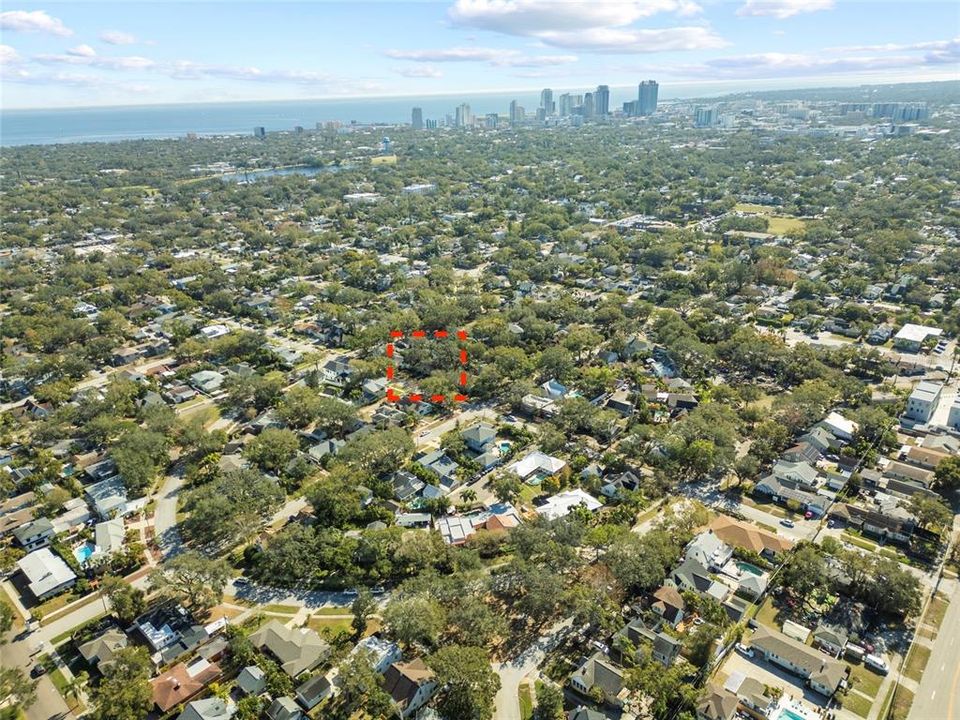 From this vantage point, you can see the homes location on the circle in Greater Woodlawn as well as its proximity to downtown St Pete and Tampa Bay