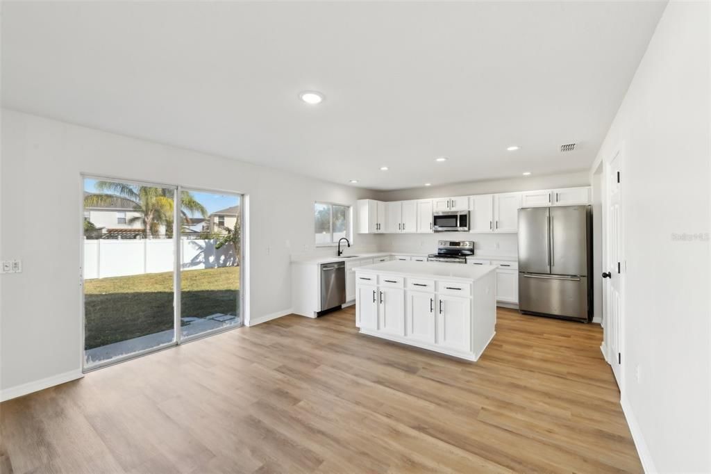 Kitchen with patio view