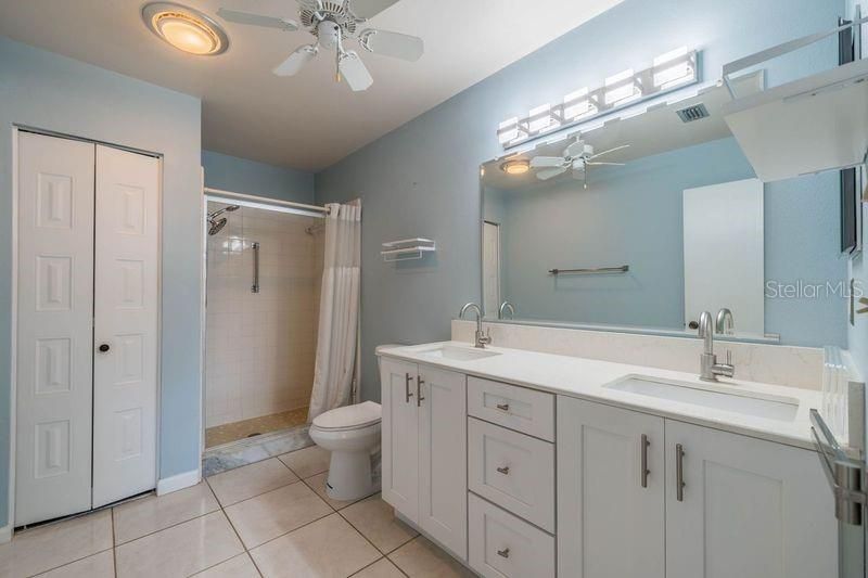 Master bathroom with dual sinks