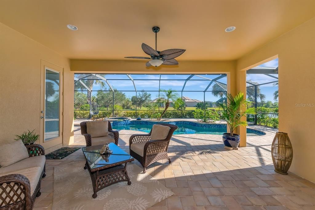 Lanai overlooks sparkling pool