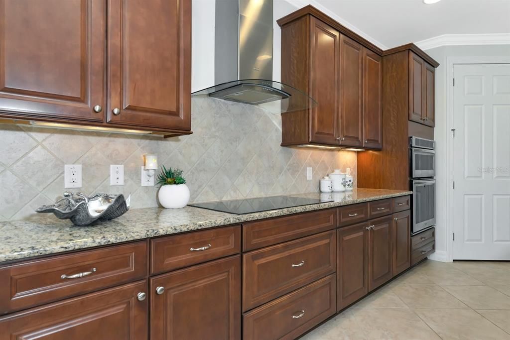 Induction Cook top with stainless and curved glass range hood