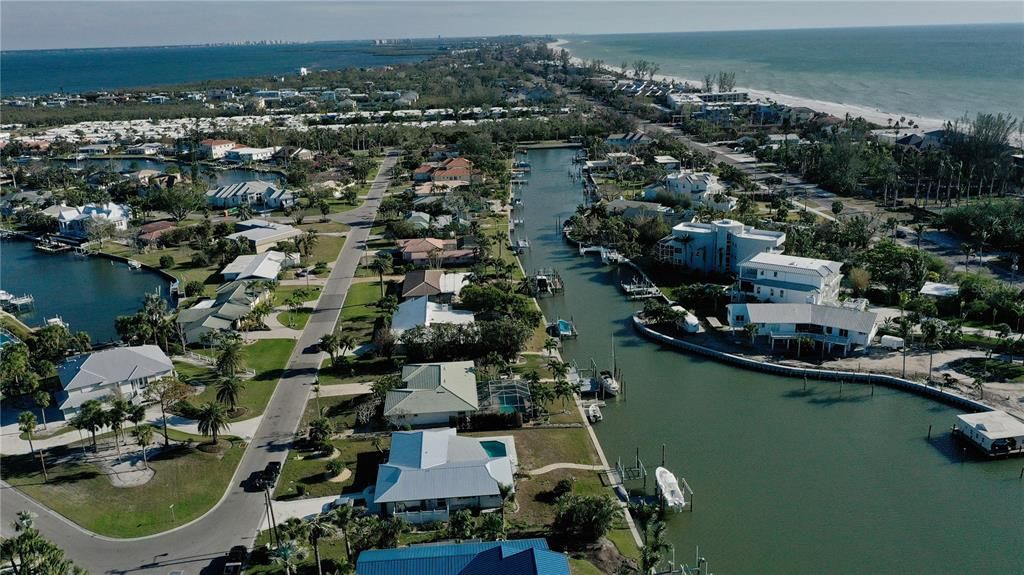 Aerial of community, Sarasota Bay and Gulf of Mexico.