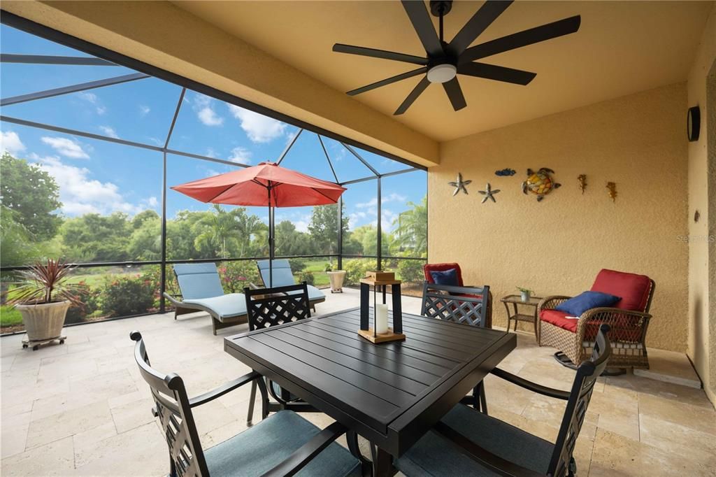 Extended lanai with travertine flooring