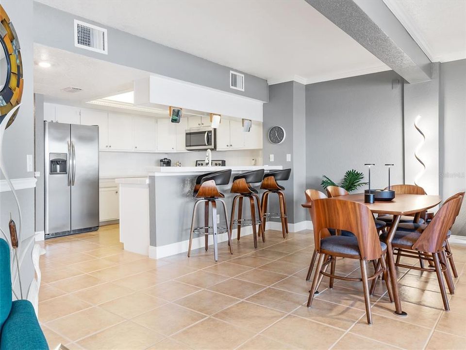 view from living area towards kitchen