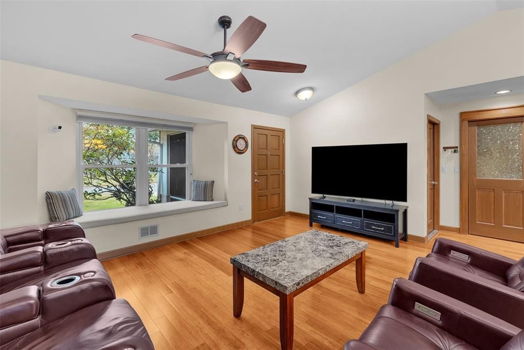 Family room with bay window