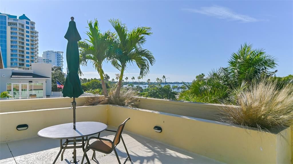 Pool deck with sunny view to Sarasota Bay