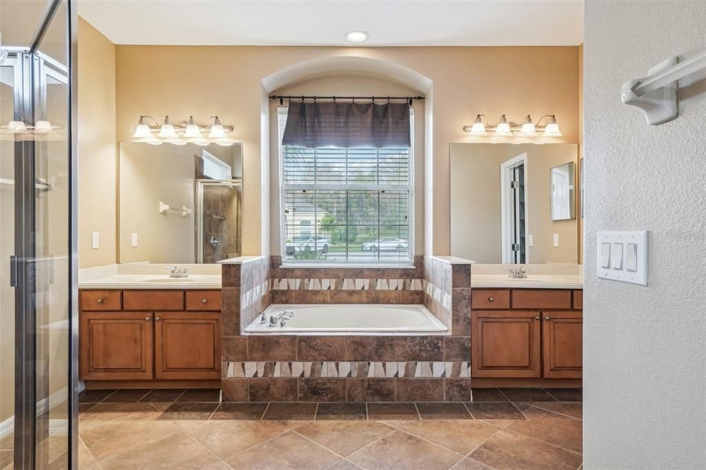 Double sink vanities in the primary bathroom