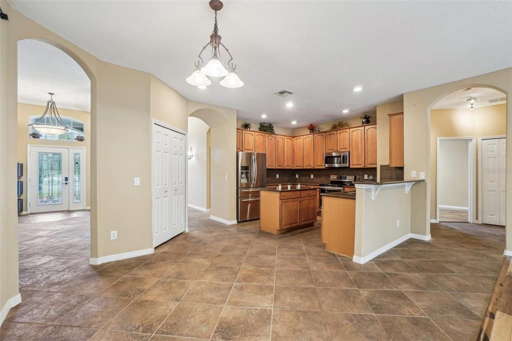 View from the family room into the living/dining area