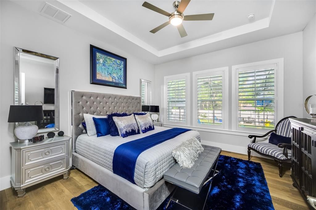 primary bedroom with tray ceiling