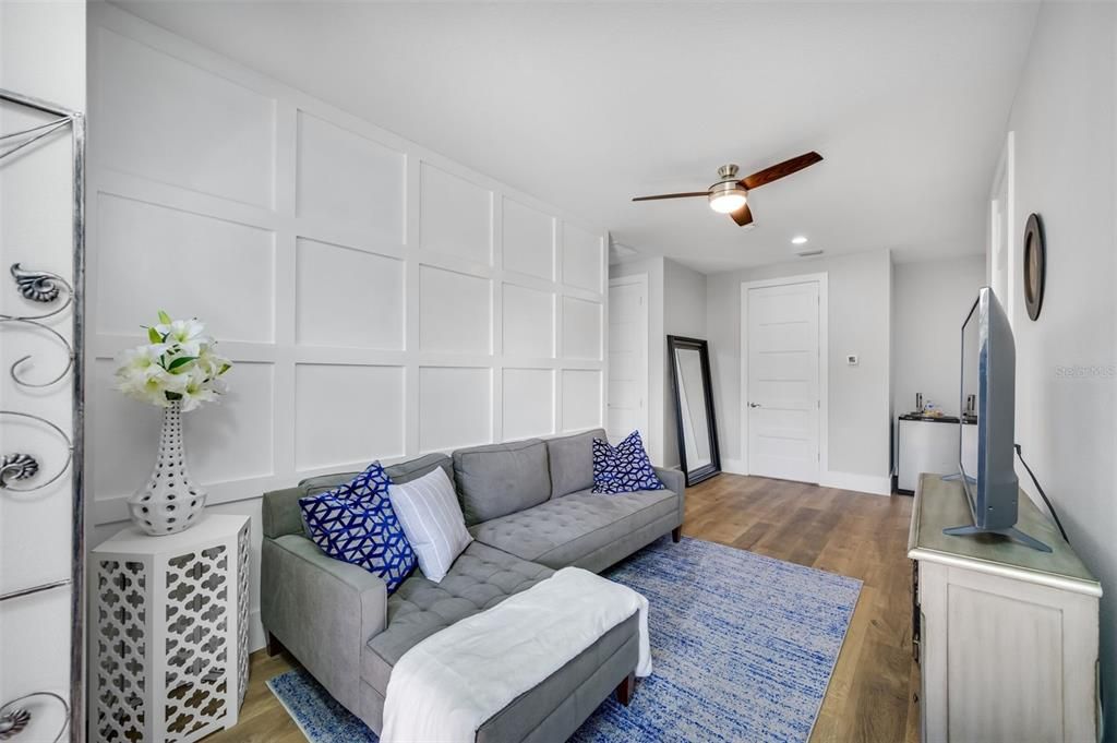 upstairs loft area with custom Board and Batten molding