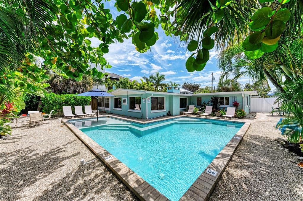 Large pool and back yard.