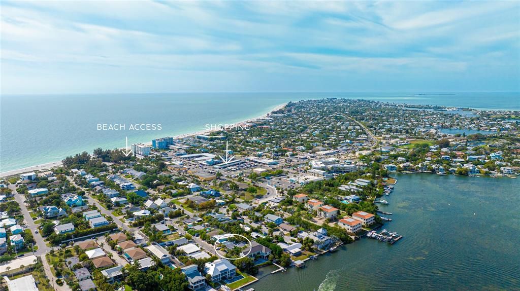 Ariel View shows idyllic location walking distance to the beach, shopping and Anna Maria Island Trolly stop.