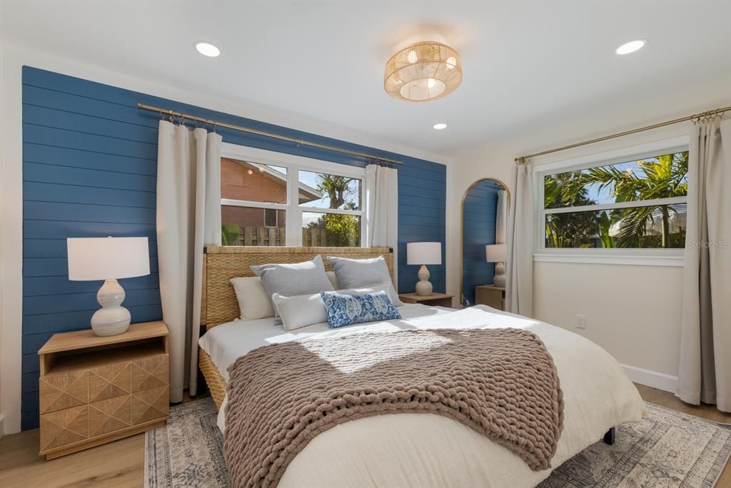 Bedroom #2 - blue shiplap accent wall