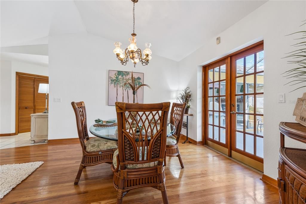 French doors lead out to the lanai and pool.